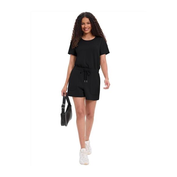 NEW Black Romper Loose Crewneck Short Pockets S - Picture 5 of 7